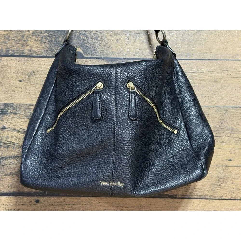 🔥RARE Vera Bradley Hobo Shoulder Bag Black Pebbled Leather Slouchy